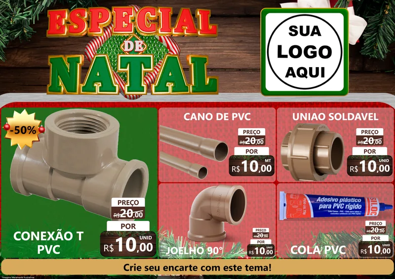 Modelo de Encarte para Encarte A4 Horizontal com o tema Especial de Natal para Tubos e conexões