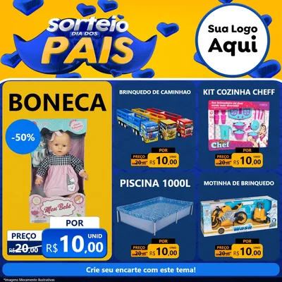 Modelo de Rede Social para Feed Facebook com o tema Sorteio Dia dos Pais para Brinquedos