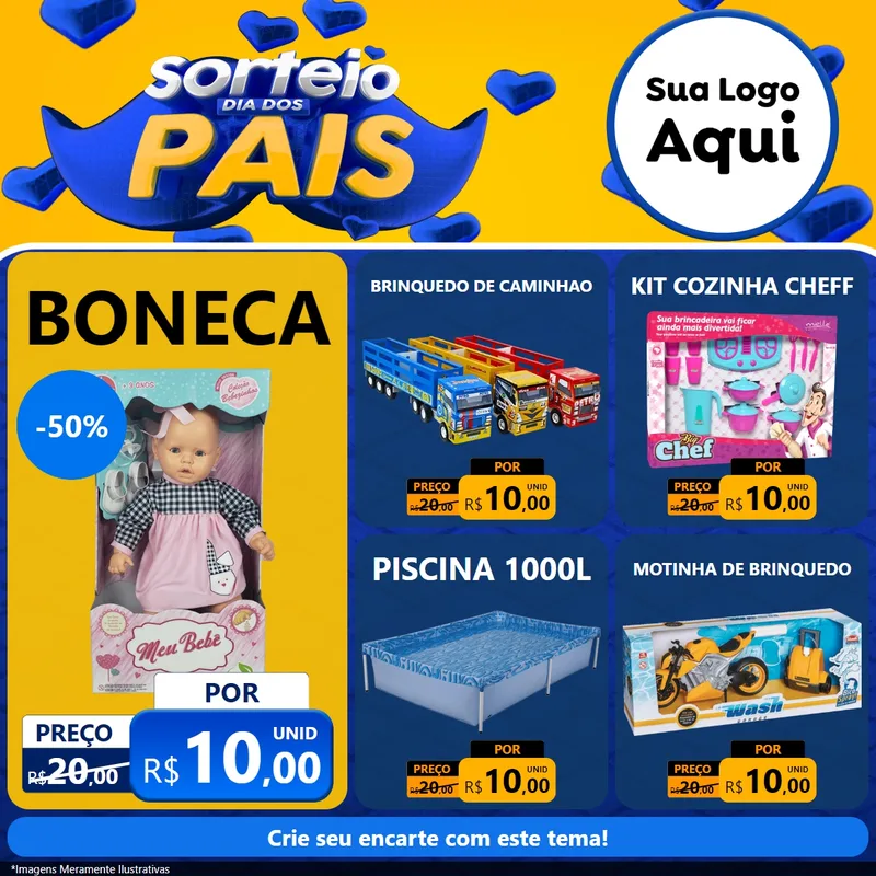 Modelo de Rede Social para Feed Facebook com o tema Sorteio Dia dos Pais para Brinquedos