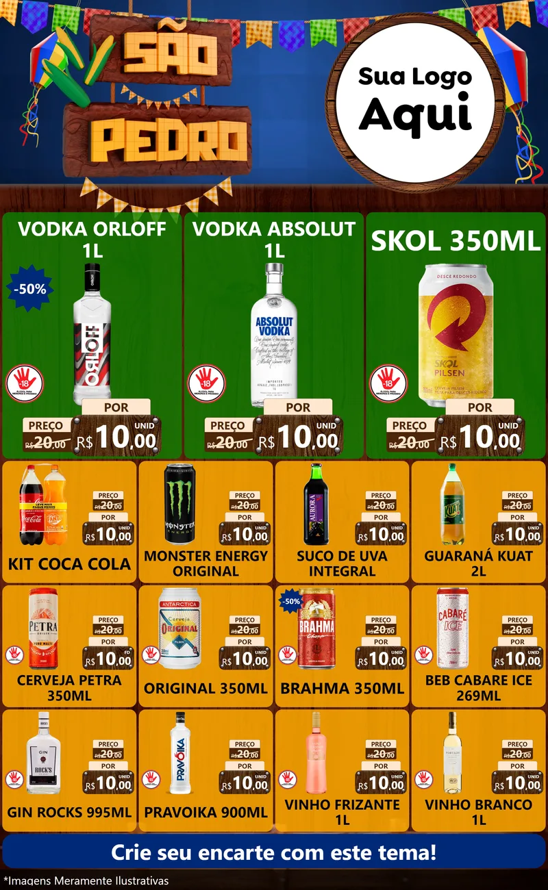 Modelo de Encarte para Encarte Grande com o tema São Pedro para Distribuidora de bebidas