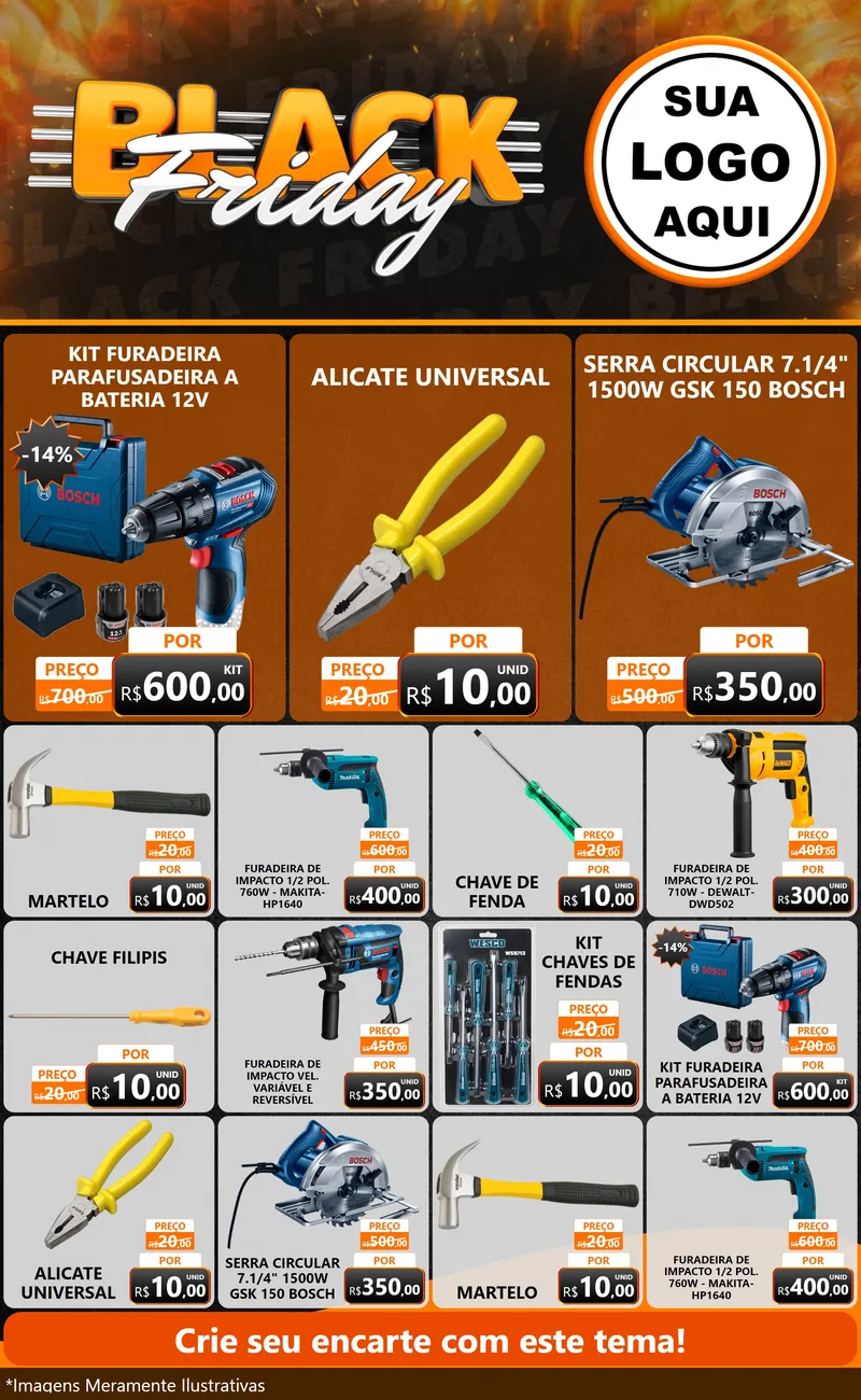 Modelo de Encarte para Encarte Grande com o tema Black Friday para Maquinas e Ferramentas