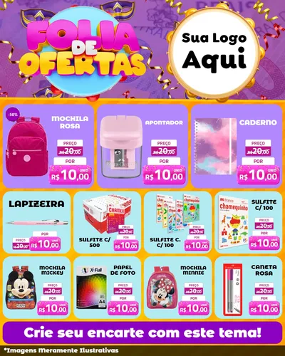 Modelo de Rede Social para Feed Instagram com o tema Folia de Ofertas para Papelaria