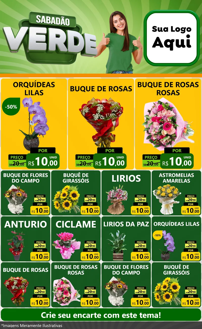 Modelo de Encarte para Encarte Grande com o tema Sabadão Verde para Floricultura e jardim