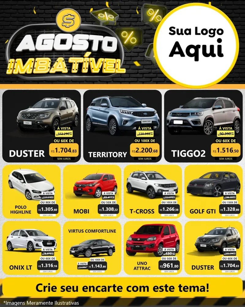 Modelo de Rede Social para Feed Instagram com o tema Agosto Imbatível para Concessionaria de Carros