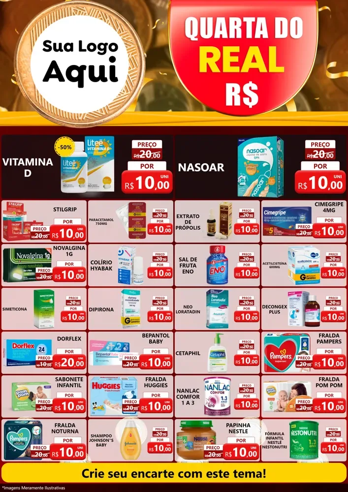 Modelo de Encarte para Encarte A4 Vertical com o tema Quarta do Real para Farmácia