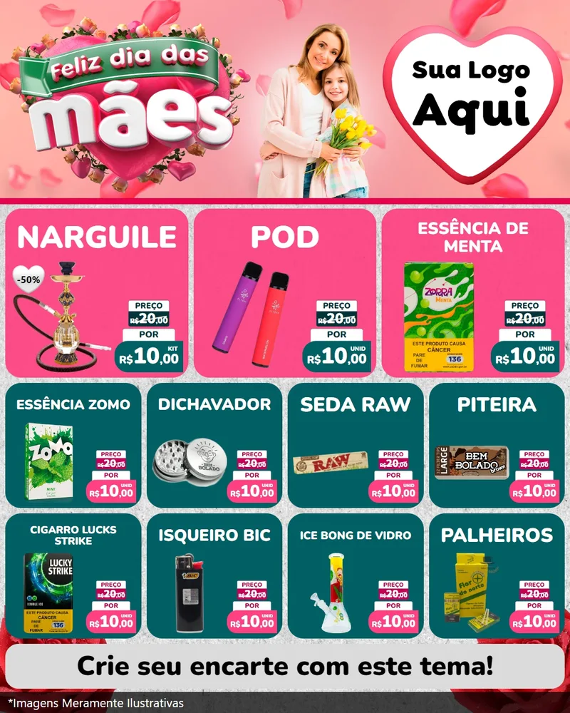 Modelo de Rede Social para Feed Instagram com o tema Feliz Dia das Mães para Tabacaria