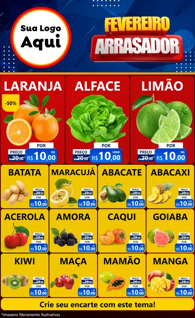 Modelo de Encarte para Encarte Grande com o tema Fevereiro Arrasador para Hortifrúti