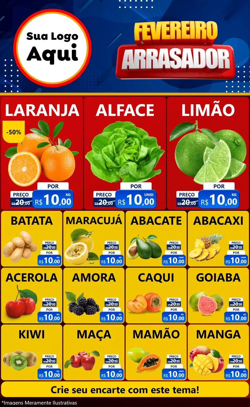 Modelo de Encarte para Encarte Grande com o tema Fevereiro Arrasador para Hortifrúti