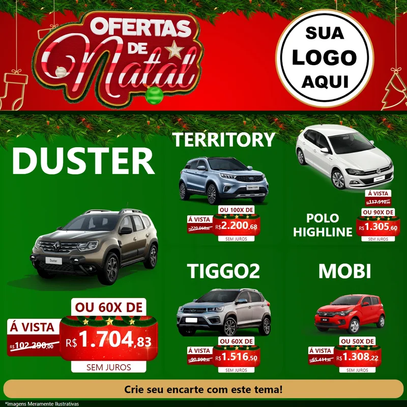 Modelo de Rede Social para Feed Facebook com o tema Ofertas de Natal para Concessionaria de Carros