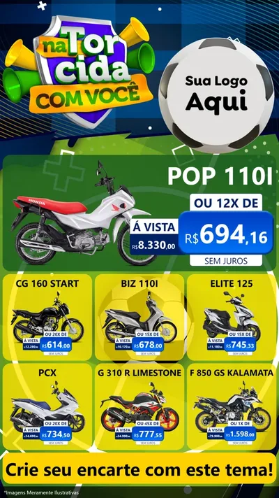 Modelo de Rede Social para Stories com o tema Na Torcida Com Você - Copa para Concessionaria de Motos