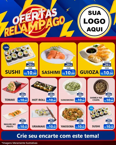 Modelo de Rede Social para Feed Instagram com o tema Ofertas Relâmpago para Comida japonesa