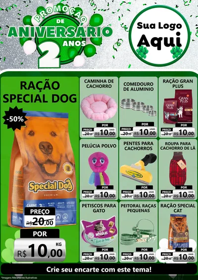 Modelo de Encarte para Encarte A4 Vertical com o tema Promoção de Aniversário - 2 Anos para Pet Shop