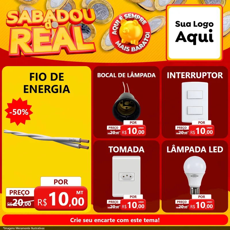 Modelo de Rede Social para Feed Facebook com o tema Sabadou do Real para Materiais Elétricos