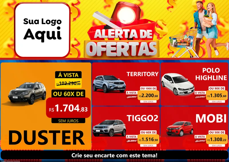 Modelo de Encarte para Encarte A4 Horizontal com o tema Alerta de Ofertas para Concessionaria de Carros