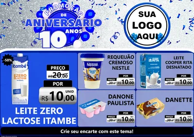 Modelo de Encarte para Encarte A4 Horizontal com o tema Promoção de Aniversário - 10 Anos para Frios e Laticínios