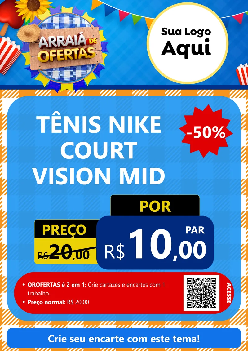 Modelo de Cartaz para Cartaz A4 Vertical com o tema Arraiá de Ofertas para Calçados