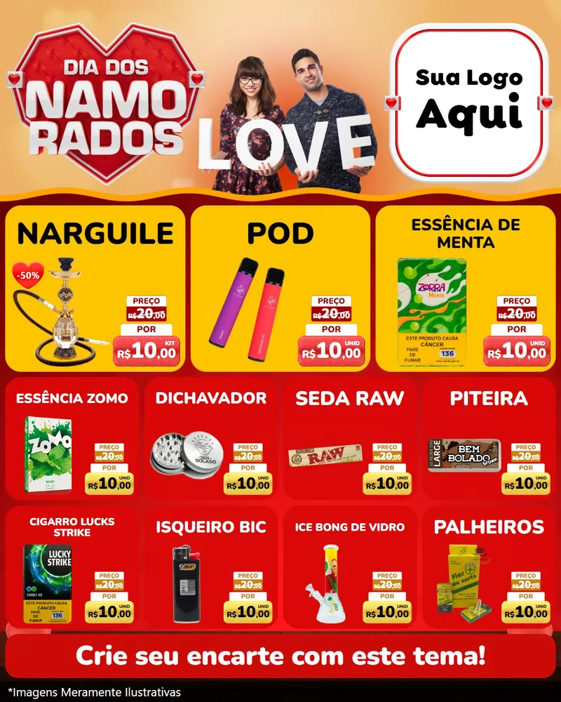 Modelo de Rede Social para Feed Instagram com o tema Dia dos Namorados para Tabacaria