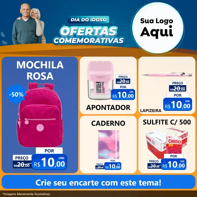 Modelo de Rede Social para Feed Facebook com o tema Dia do Idoso para Papelaria