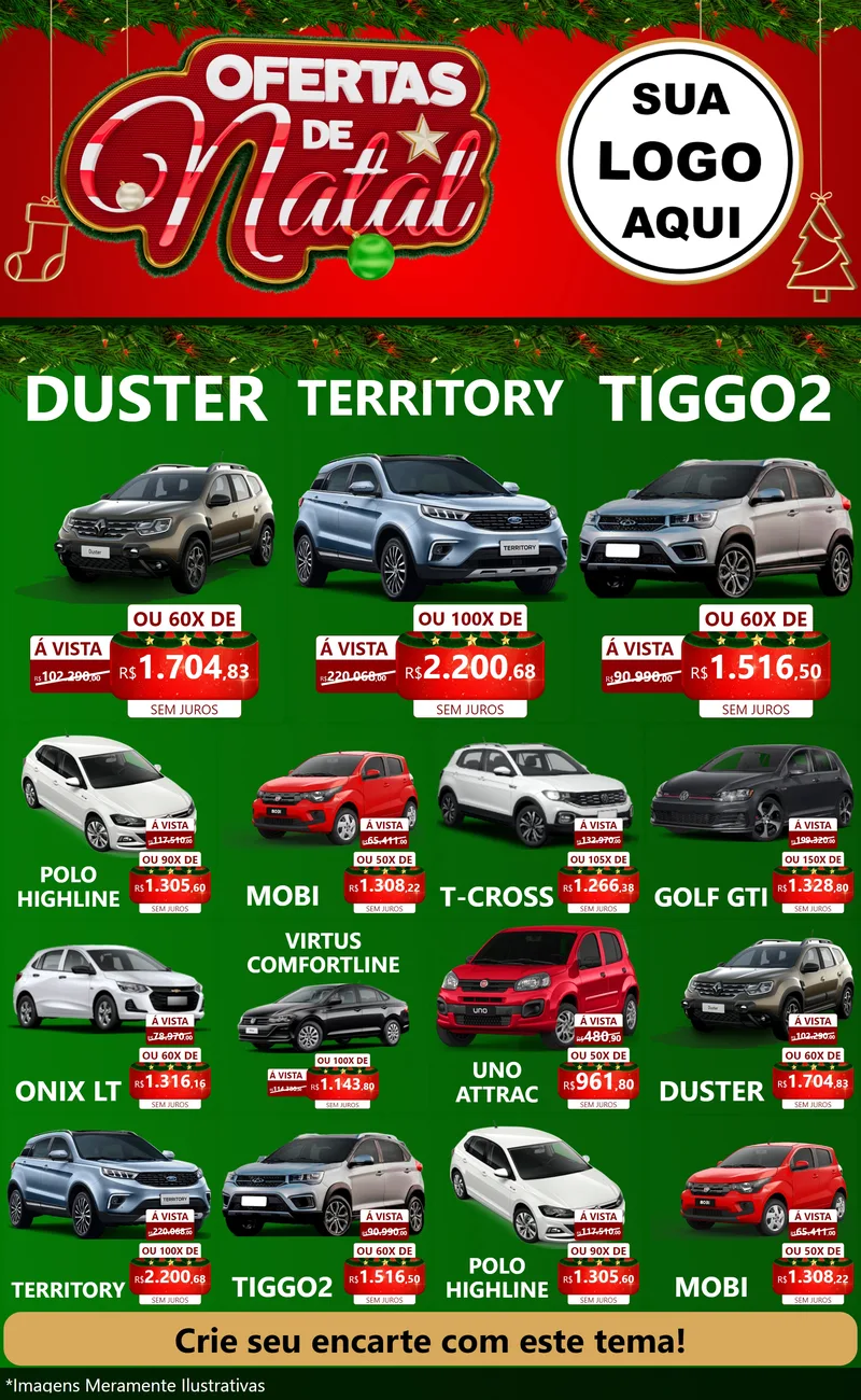 Modelo de Encarte para Encarte Grande com o tema Ofertas de Natal para Concessionaria de Carros