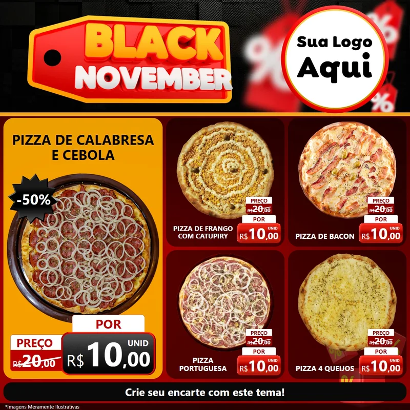 Modelo de Rede Social para Feed Facebook com o tema Black November para Pizzaria