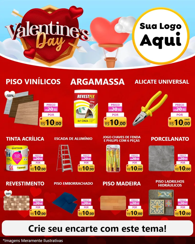 Modelo de Rede Social para Feed Instagram com o tema Valentine's Day para Material para Construção