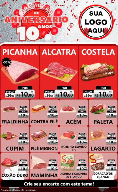 Modelo de Encarte para Encarte Grande com o tema Promoção de Aniversário - 10 Anos para Açougue