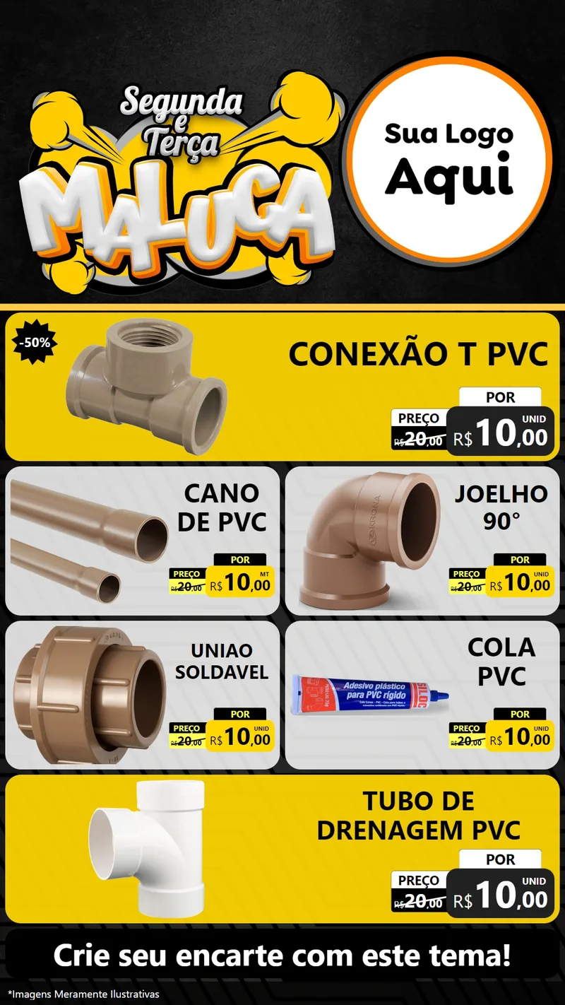 Modelo de TV para TV Vertical com o tema Segunda e Terça Maluca para Tubos e conexões