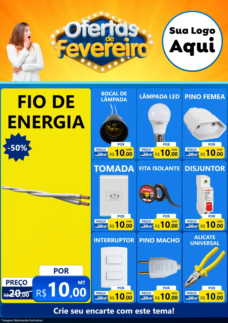 Modelo de Encarte para Encarte A4 Vertical com o tema Ofertas de Fevereiro para Materiais Elétricos