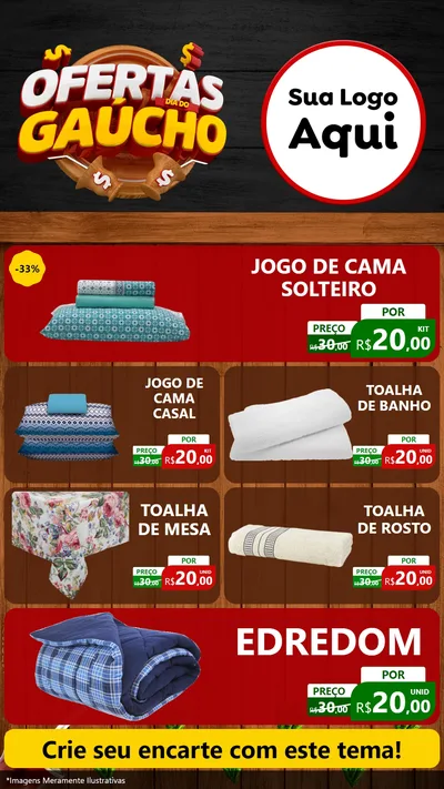 Modelo de TV para TV Vertical com o tema Ofertas Dia do Gaúcho para Cama, Mesa e Banho