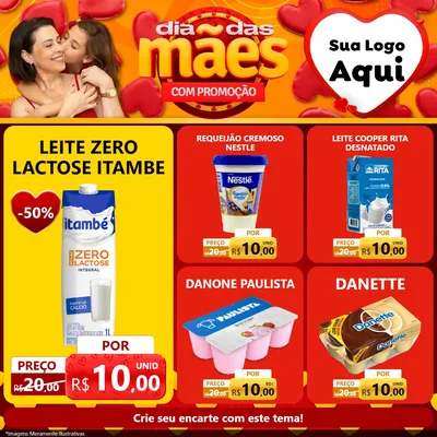 Modelo de Rede Social para Feed Facebook com o tema Dia das Mães com Promoção para Frios e Laticínios