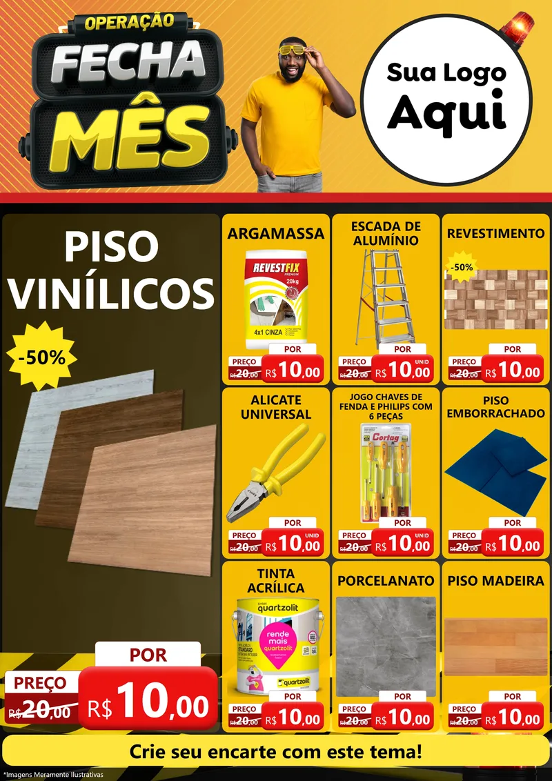 Modelo de Encarte para Encarte A4 Vertical com o tema Operação Fecha Mês para Material para Construção