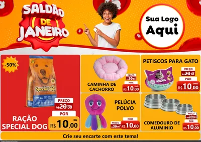 Modelo de Encarte para Encarte A4 Horizontal com o tema Saldão de Janeiro para Pet Shop