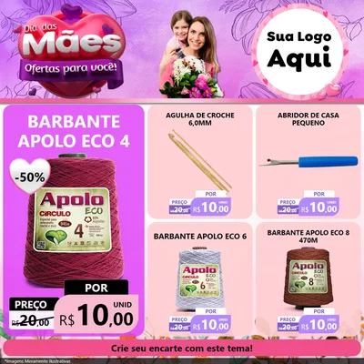 Modelo de Rede Social para Feed Facebook com o tema Dia das Mães Ofertas para Você! para Armarinho e Aviamentos
