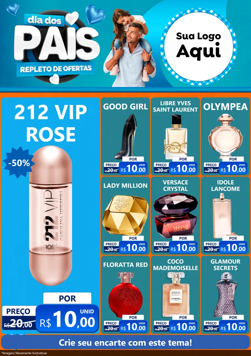 Modelo de Encarte para Encarte A4 Vertical com o tema Dia Dos Pais Repleto de Ofertas para Perfumes