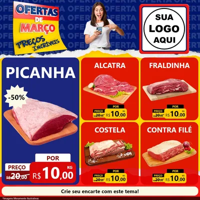 Modelo de Rede Social para Feed Facebook com o tema Ofertas de Março - Preços Incríveis para Açougue