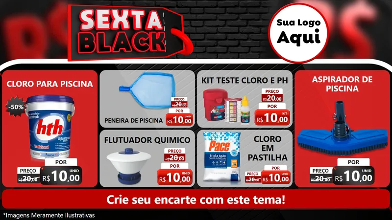Modelo de TV para TV Horizontal com o tema Sexta Black para Produtos para Piscina