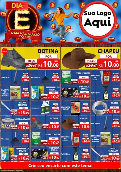 Modelo de Encarte para Encarte A4 Vertical com o tema Dia E - O Dia Mais Barato Do Mês para Agropecuária
