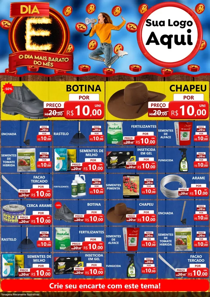 Modelo de Encarte para Encarte A4 Vertical com o tema Dia E - O Dia Mais Barato Do Mês para Agropecuária