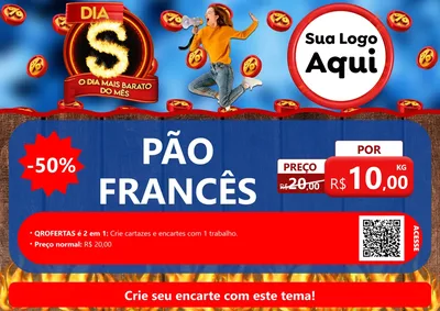 Modelo de Cartaz para Cartaz A4 Horizontal com o tema Dia S - O Dia Mais Barato Do Mês para Padaria