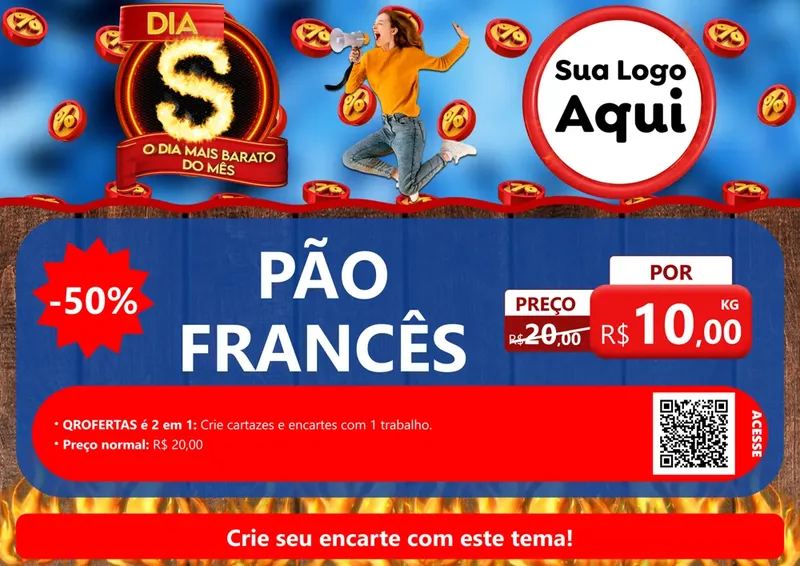 Modelo de Cartaz para Cartaz A4 Horizontal com o tema Dia S - O Dia Mais Barato Do Mês para Padaria
