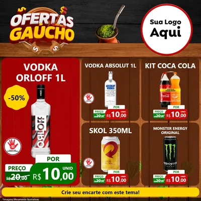 Modelo de Rede Social para Feed Facebook com o tema Ofertas Dia do Gaúcho para Distribuidora de bebidas