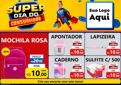 Modelo de Encarte para Encarte A4 Horizontal com o tema Super Dia do Consumidor para Papelaria