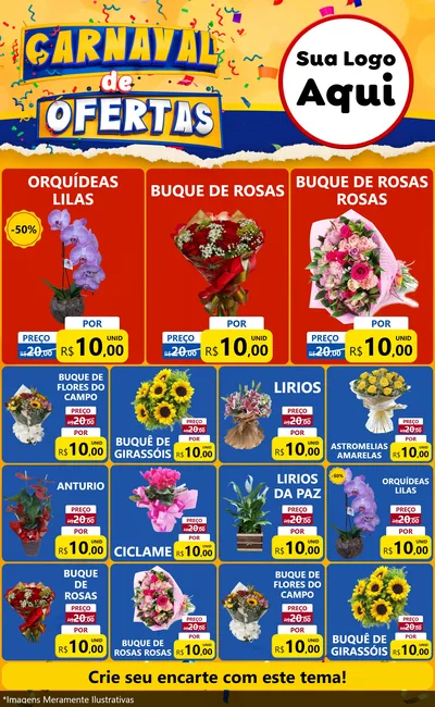 Modelo de Encarte para Encarte Grande com o tema Carnaval de Ofertas para Floricultura e jardim
