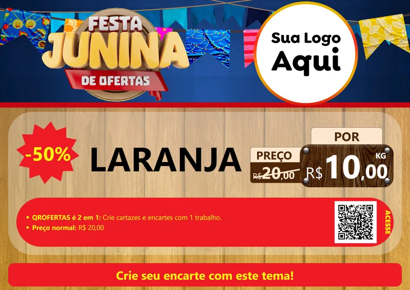 Modelo de Cartaz para Cartaz A4 Horizontal com o tema Festa Junina de Ofertas para Hortifrúti