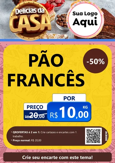 Modelo de Cartaz para Cartaz A4 Vertical com o tema Delícias da Casa para Padaria