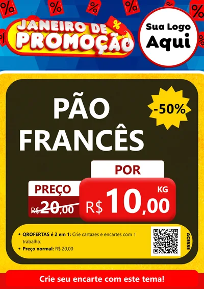 Modelo de Cartaz para Cartaz A4 Vertical com o tema Janeiro de Promoção para Padaria