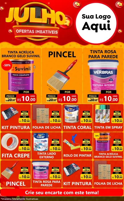Modelo de Encarte para Encarte Grande com o tema Julho Ofertas Imbatíveis para Tintas e Ferramentas