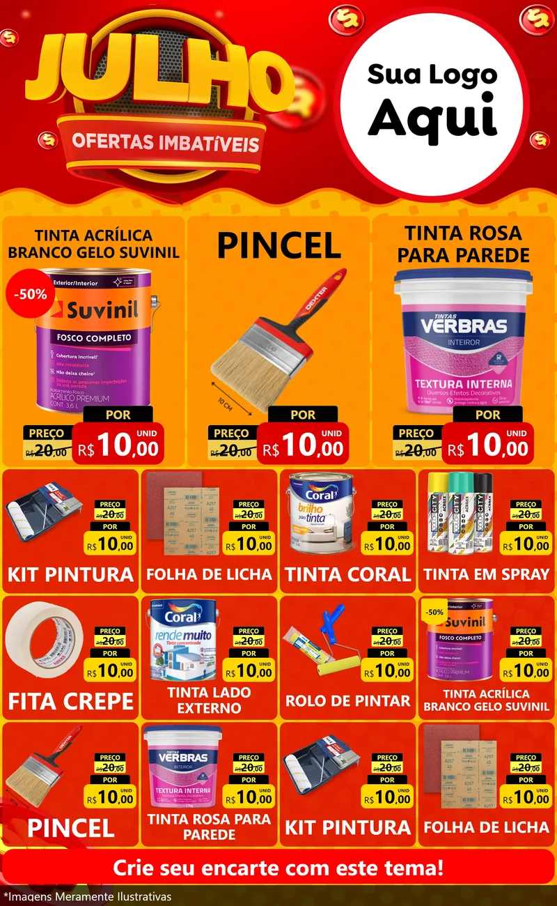 Modelo de Encarte para Encarte Grande com o tema Julho Ofertas Imbatíveis para Tintas e Ferramentas