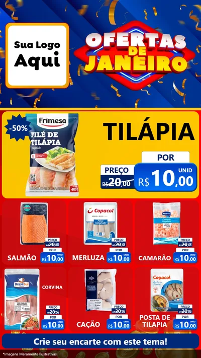 Modelo de Rede Social para Stories com o tema Ofertas de Janeiro para Peixaria