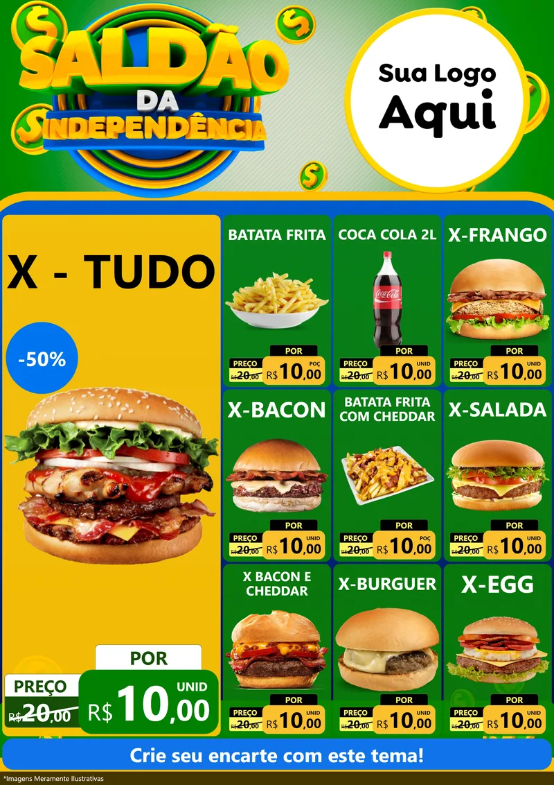 Modelo de Encarte para Encarte A4 Vertical com o tema Saldão da Indepêndencia para Hamburgueria